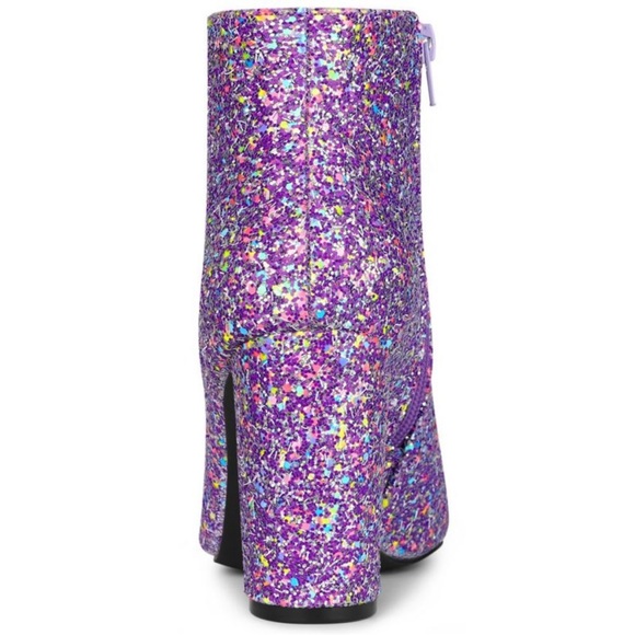 Purple Sparkly sequin bedazzled chunky heel booties, Taylor Swift Speak Now Eras - Picture 3 of 7